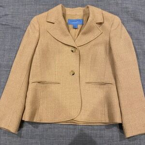 DONCASTER SPORT Womens Tan Herringbone Wool Blazer Jacket Size 10
